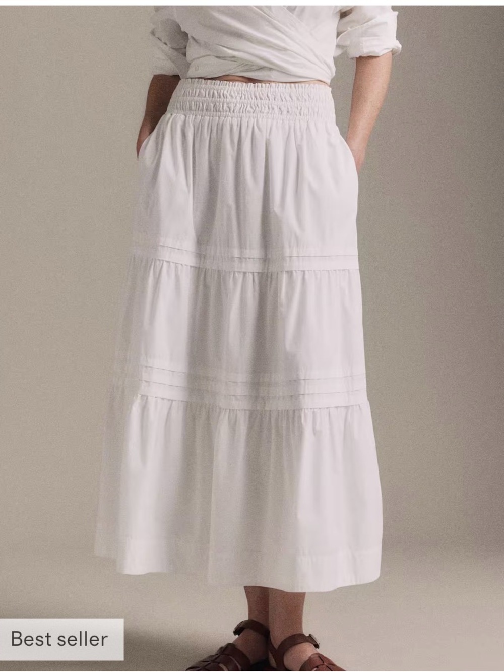 Quince White Tiered Maxi Skirt with Smocked Waist